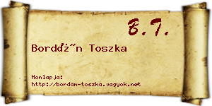 Bordán Toszka névjegykártya